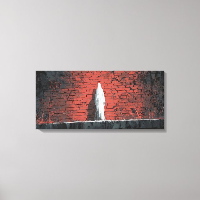 Lienzo Dramatic White Ghost Figure Red Brick Wall Panoram (Anverso)
