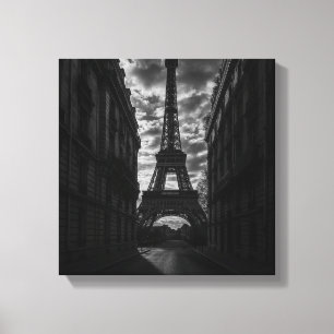 Lienzo Dramática vista de la Torre Eiffel en París monocr
