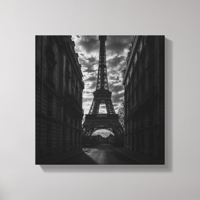 Lienzo Dramática vista de la Torre Eiffel en París monocr (Anverso)