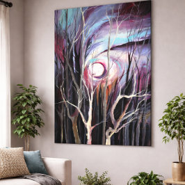 Lienzo Dramático paisaje abstracto y místico del bosque