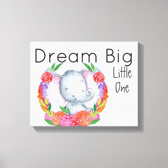 Lienzo Dream Big Little One Baby Girl Elephant (Anverso)
