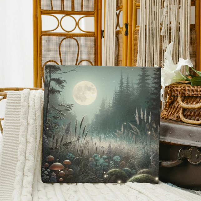 Lienzo "Dreamscape Glow – Enchanted Twilight Meadow ("Enchanted forest glow, perfect for cozy and artistic interiors.")
