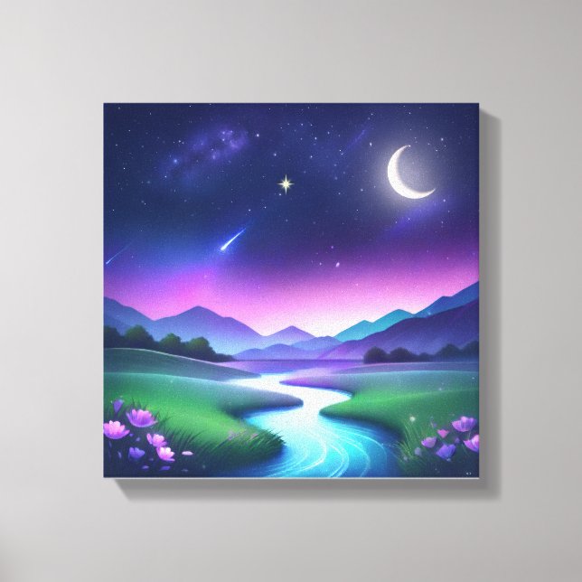 Lienzo Dreamy Starlight River Landscape Serenity (Anverso)