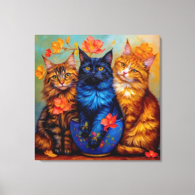 Lienzo Drei Maine-Coon-Gefährten Portrait (Anverso)