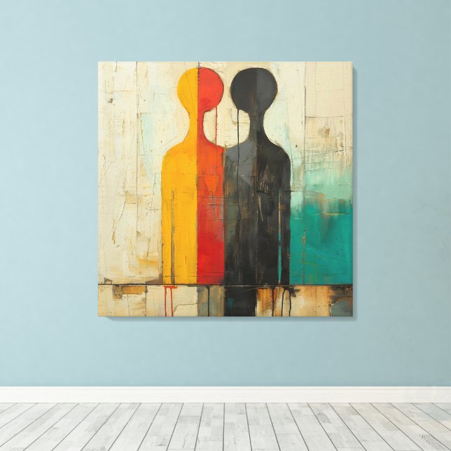 Lienzo Dualidad: figuras abstractas de luz y sombra (Insitu (piso de madera))