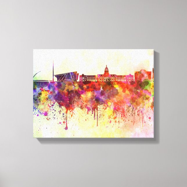 Lienzo Dublin skyline in watercolor background (Anverso)