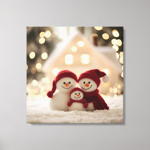 Lienzo Dulce familia de muñeco de nieve invierno Navidad