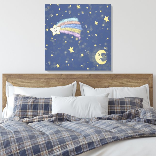 Lienzo Dulce Luna de Sueño y Estrellas Ilustracion Denim  (Insitu(Dormitorio))