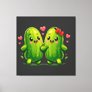 Lienzo Dulce Pareja de Pepinillos Divertidos Kawaii
