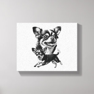 Lienzo Dúo de Chihuahua encantador mascota negra y blanca
