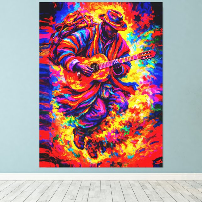 Lienzo Dúo de Guitarristas Abstractos Coloridos Impasto (Insitu (piso de madera))