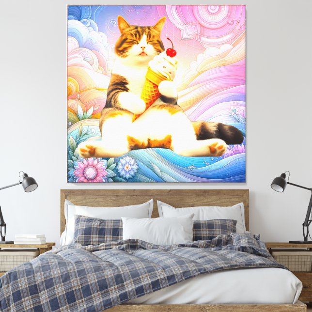 Lienzo Durmiendo Perfectamente – Gato Sosteniendo Cono de (Insitu(Dormitorio))