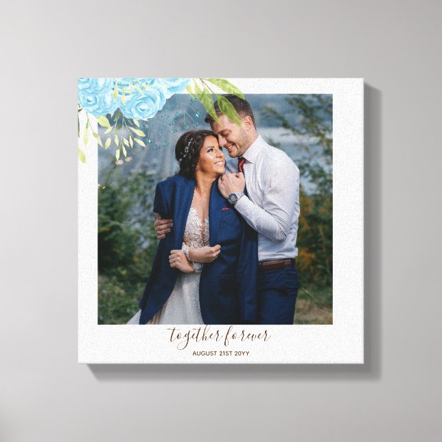 Lienzo Dusty Rosas azules recién casados regalo Boda pers (Anverso)