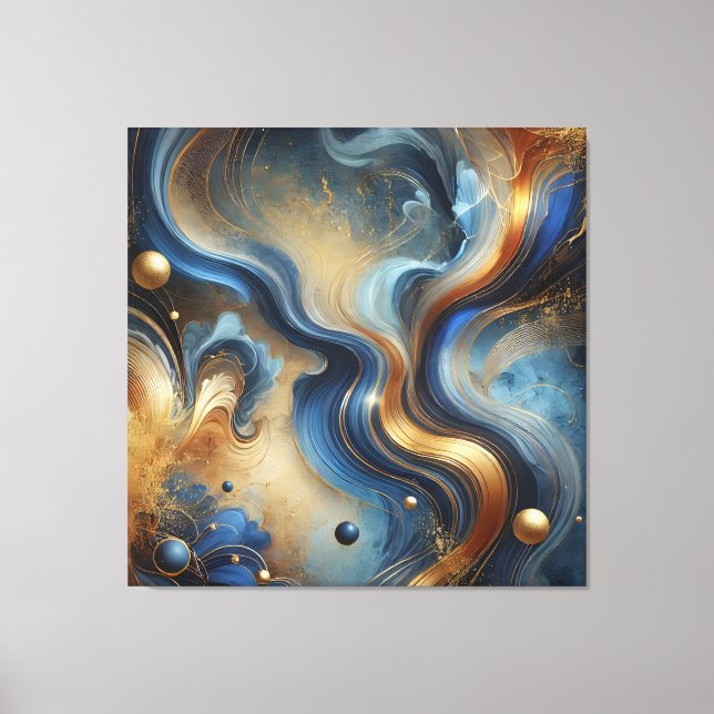 Lienzo Dynamic Swirls of Blue and Gold Canvas Art (Anverso)