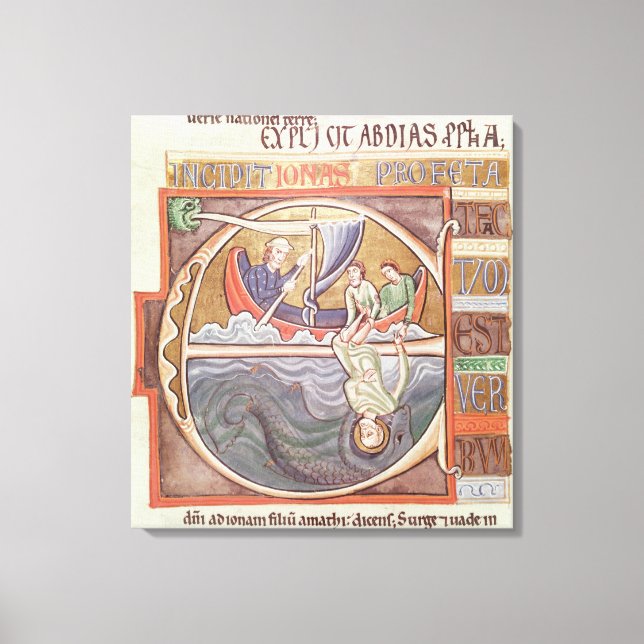 Lienzo 'E' inicial historiada que representa a Jonah (Anverso)