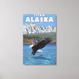 Lienzo Eagle calvo que se zambulle - Sitka, Alaska