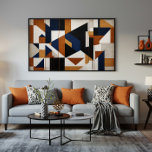 Lienzo Earth Tones and Blue<br><div class="desc">Geometric abstract art with interlocking shapes in navy blue,  terracotta,  black,  and cream. Rich painting texture with subtle vertical details. Modern design ideal for contemporary decor. Brings balance and sophistication to the space with its cubist style and elegant color palette.</div>