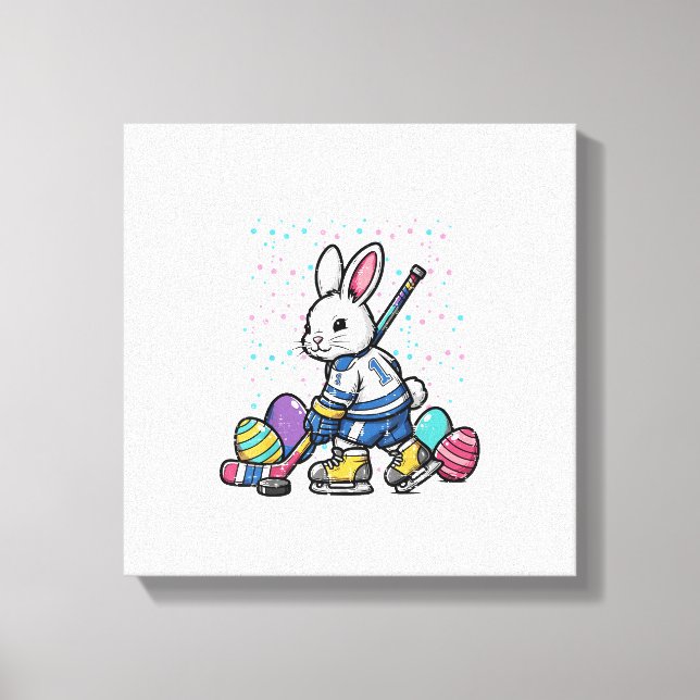 Lienzo Easter Bunny Ice Hockey Player Eggs Rabbit Boys Ki (Anverso)