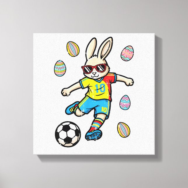 Lienzo Easter Bunny Soccer Kick Rabbit Football Boys Kids (Anverso)