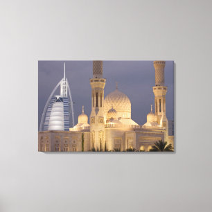 Lienzo EAU, Dubái. Mezquita por la tarde con Burj al Arab