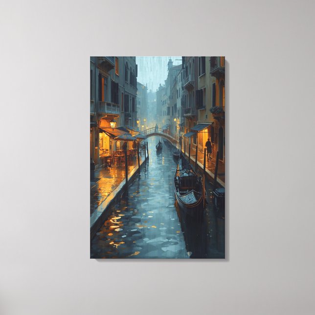 Lienzo Echoes in Gold – The Painted Rainy Night of Venice (Anverso)
