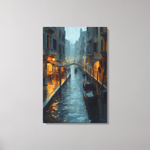 Lienzo Ecos en oro: la pintada noche lluviosa de Venecia
