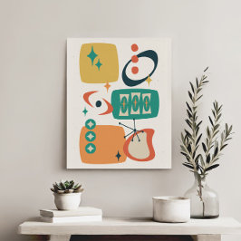 Lienzo Edad Atómica Mid Siglo Resumen Naranja Verde azula