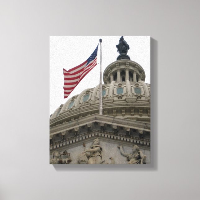 Lienzo Edificio del Capitolio de Estados Unidos con bande (Anverso)
