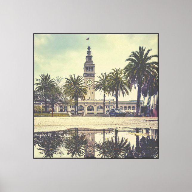 Lienzo Edificio del ferry de San Francisco con reflexión (Anverso)