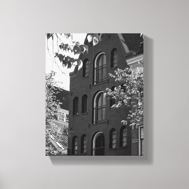 Lienzo Edificio histórico blanco y negro en Ámsterdam (Anverso)