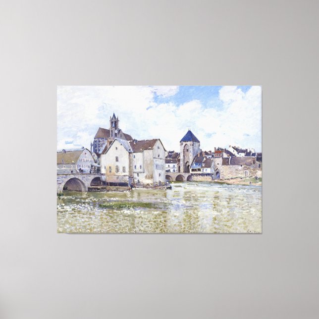 Lienzo Edificios de Alfred Sisley y puentes con agua (Anverso)