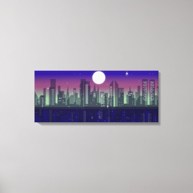 Lienzo Edificios iluminados por la noche (Anverso)