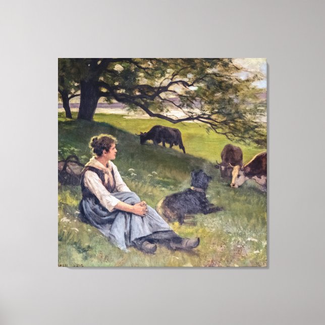 Lienzo Edouard Debat-Ponsan The Cowherd (Anverso)