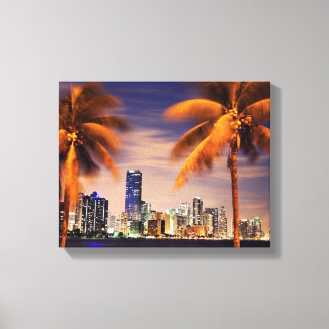 Lienzo EE.UU., Florida, Miami skyline al atardecer (Anverso)