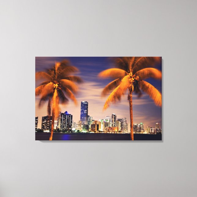 Lienzo EE.UU., Florida, Miami skyline al atardecer (Anverso)