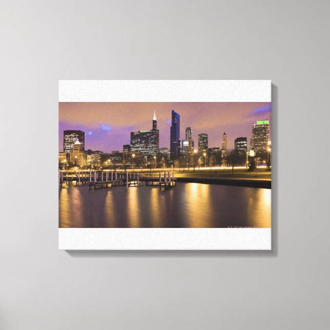 Lienzo EE.UU., Illinois, Chicago, City skyline y marina (Anverso)