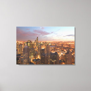 Lienzo EE.UU., Illinois, Chicago: Vista nocturna del bucl