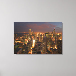 Lienzo EE.UU., Illinois, Chicago: Vista nocturna del bucl