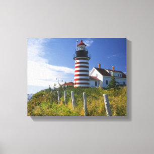 Lienzo EE. UU., Maine, Lubec. Faro de West Quoddy Head