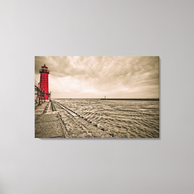 Lienzo EE. UU., Michigan, Faro de Grand Haven (Anverso)