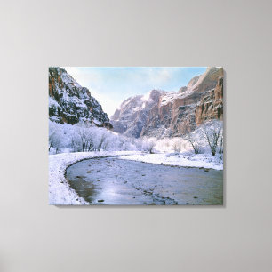 Lienzo EE. UU., Utah, Zion NP. Nieve nueva cubre el cañón