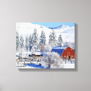 Lienzo EE. UU., Washington, Methow Valley, graneros en
