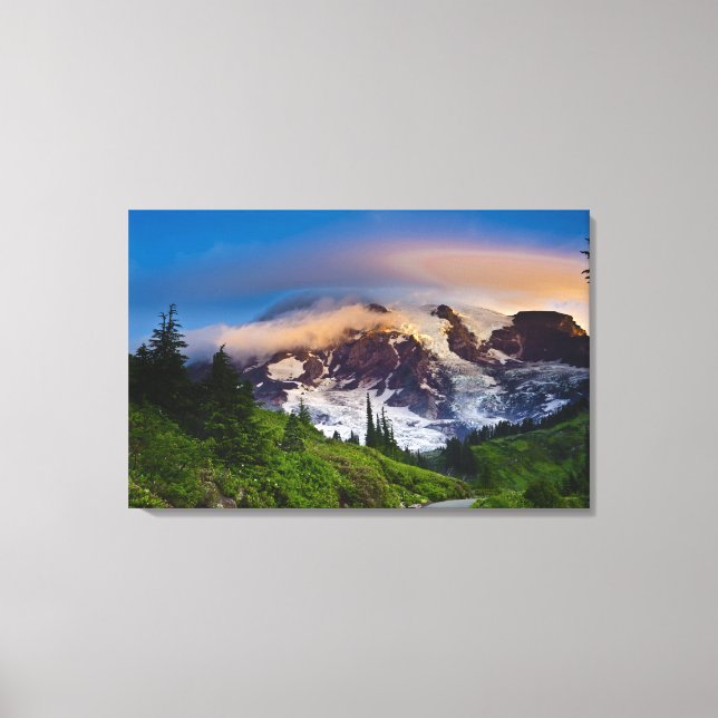 Lienzo EE. UU., Washington, Monte Rainier. Sol de la maña (Anverso)