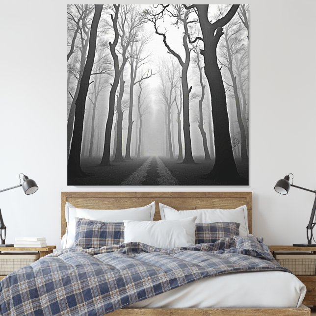 Lienzo Eerie Foggy Forest Path Art (Insitu(Dormitorio))