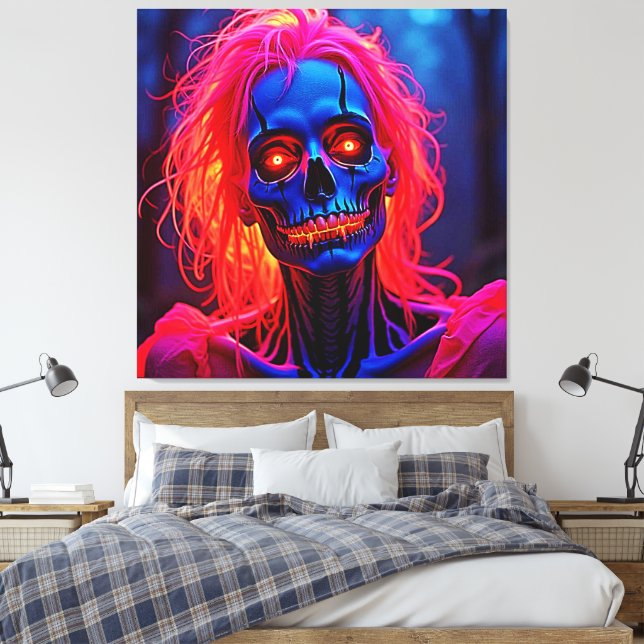 Lienzo Eerie Skeleton con diseño de pelo rosado (Insitu(Dormitorio))