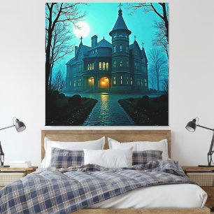 Lienzo Eerie Victorian Mansion Moonlight