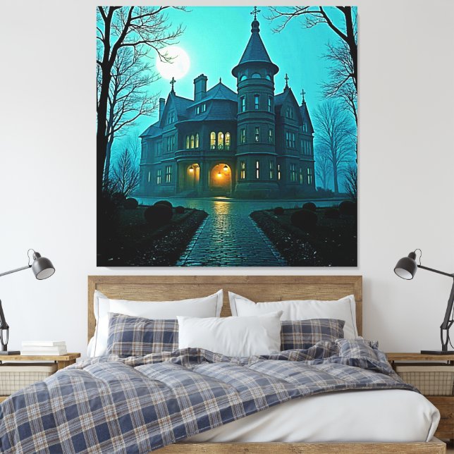 Lienzo Eerie Victorian Mansion Moonlight (Insitu(Dormitorio))