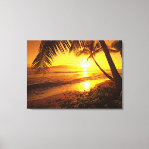 Lienzo EEUU, Hawaii, Maui, colorida puesta de sol en un