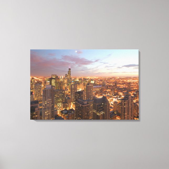 Lienzo EEUU, Illinois, Chicago: Vista nocturna del bucle (Anverso)