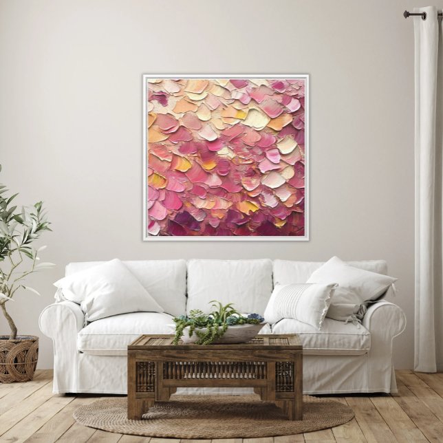Lienzo Efecto abstracto rosa y amarillo sobre el efecto t (Framed Printed Canvas Abstract Impasto Style 3d Palette Knife strokes Modern Art in Pinks and Yellow)